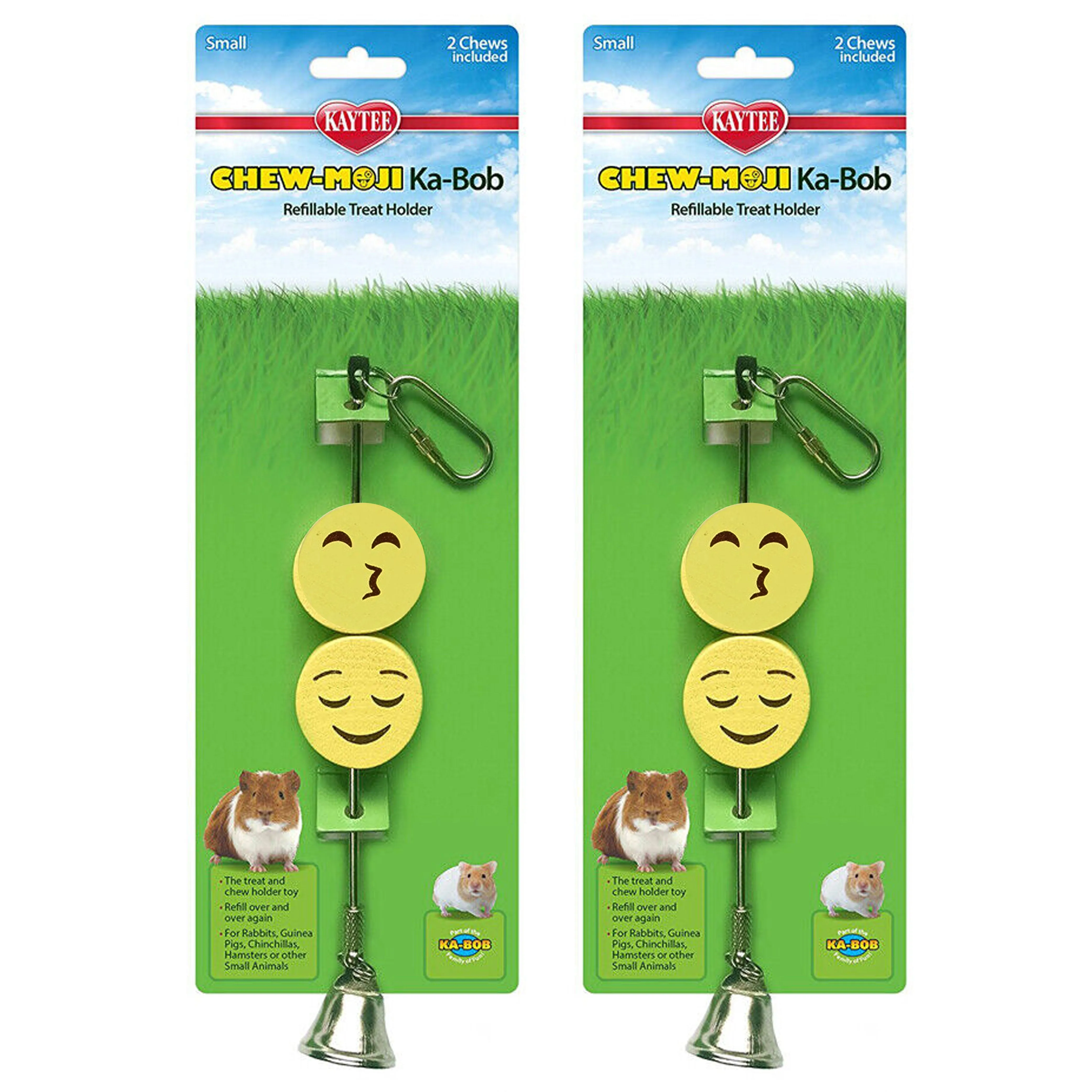 2 Treat Dispenser Chew-Moji Kabob Skewer Kebab Holder Hanging Refill Feeder Bell