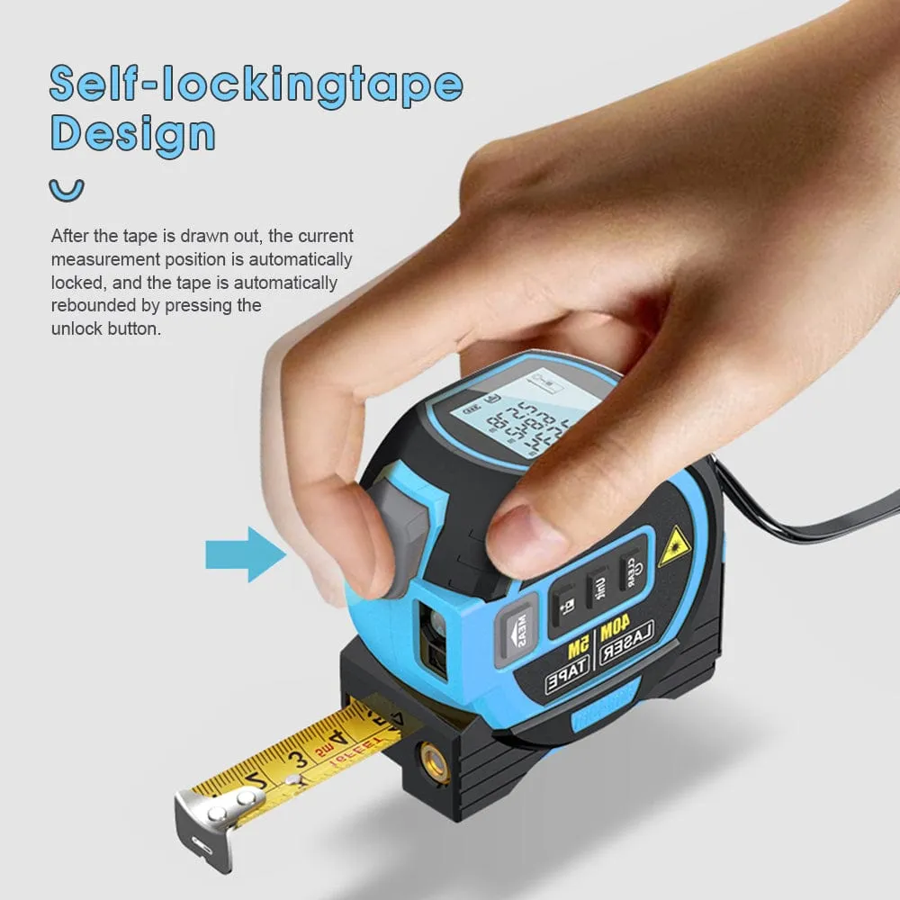 40m Laser Measure | Cross-Line Laser Level | 5m Tape Measure | Blue