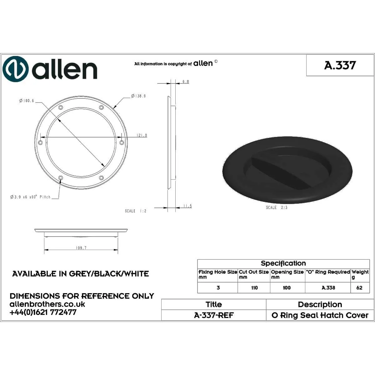Allen 100mm Small Inspection Hatch Cover - White