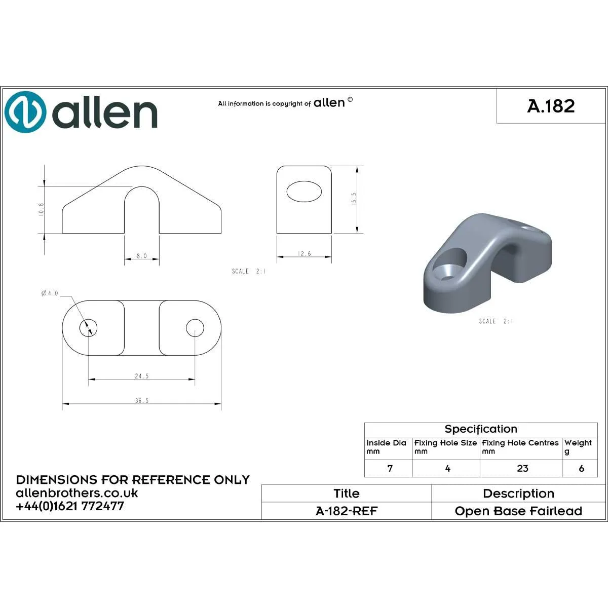 Allen Brothers 7mm Open Base Fairlead