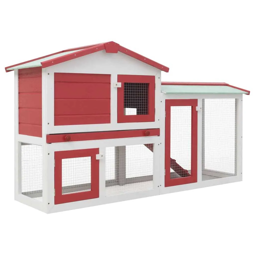 Red & White Outdoor Hutch 145cm