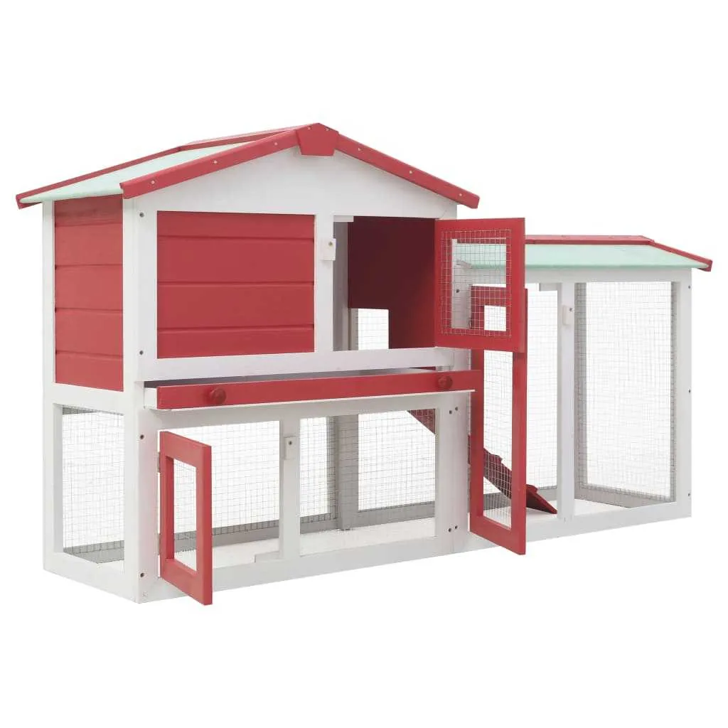 Red & White Outdoor Hutch 145cm