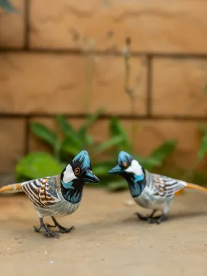 White Bulbul Paper Mache Birds Set of 2